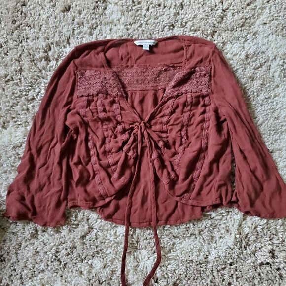 American Eagle Outfitters Boho Cropped Flowy Blouse Women's Size Medium - Picture 1 of 4